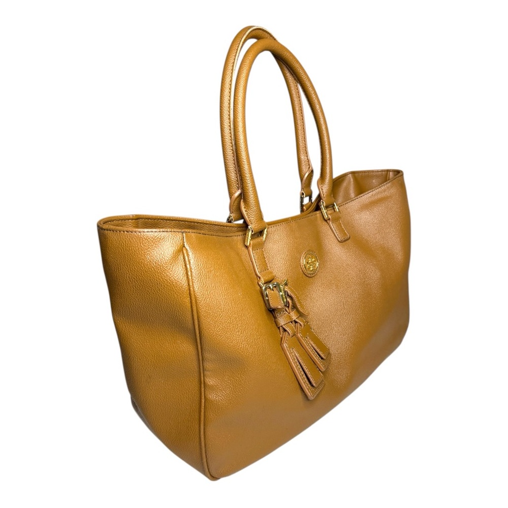 Tory Burch Bag Large Roslyn Luggage Tag Brown Leather Tote Bag - Picture 2 of 8